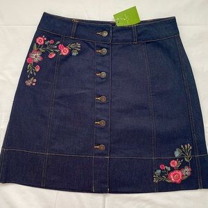 Kate Spade Embroidered denim skirt- Indigo